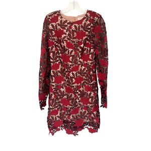 Dress the Population Red Floral Long Sleeve Jessica Lace Mini Dress‎ Size Small